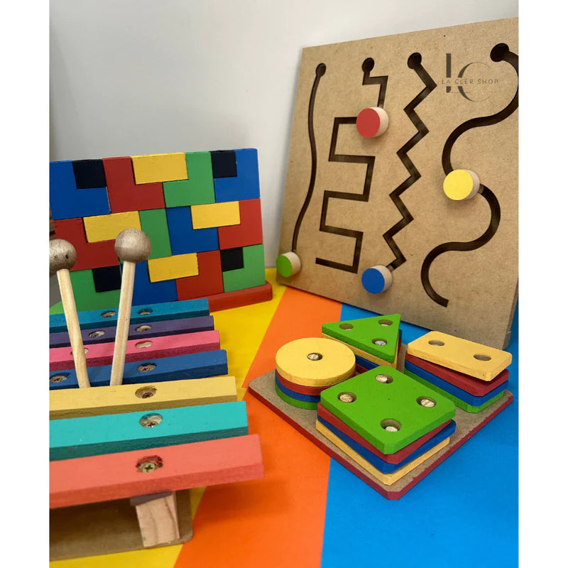 Kit Atividades 4 Brinquedos Pedagógicos Educativos Madeira MDF- Primeira Infância