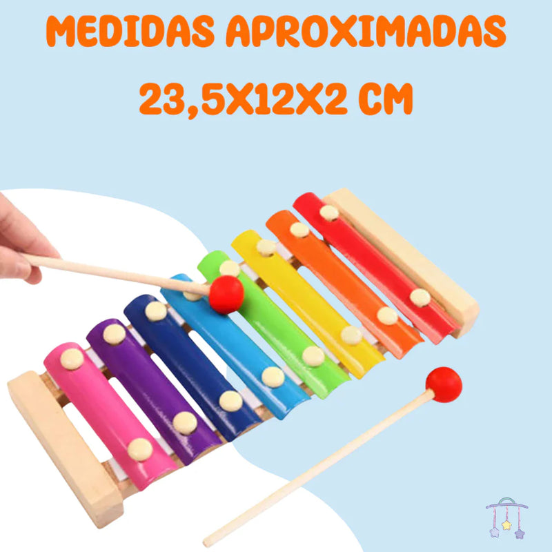 Kit Educativo Montessori em Madeira com Xilofone e Torre Infantil