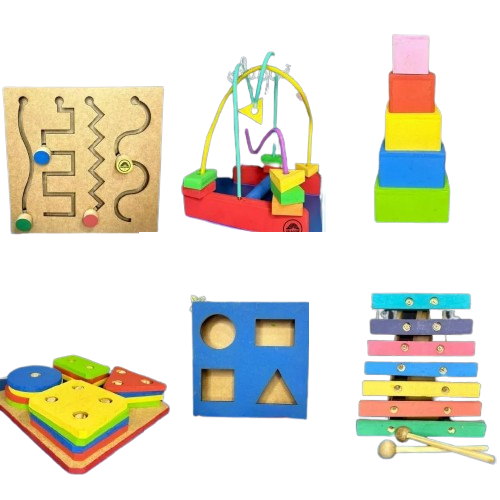 Kit Atividades 6 Brinquedos Pedagógicos Educativos Madeira MDF- Primeira Infância